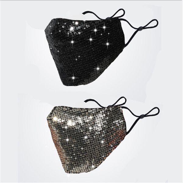 

bling 3d washable reusable mask pm2.5 face care shield sun color gold sequins face party masks shiny face mask dwe497