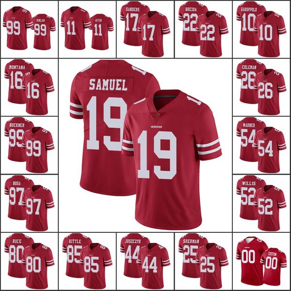 

san francisco 49ers men #97 nick bosa 85 george kittle 44 kyle juszczyk women youth nfl scarlet vapor custom limited jersey