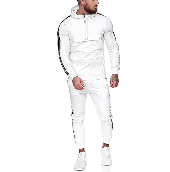 

20fw casual men tracksuits active style striped zipper hooded sweatshirt sets slim fit mens sports suits, Gray