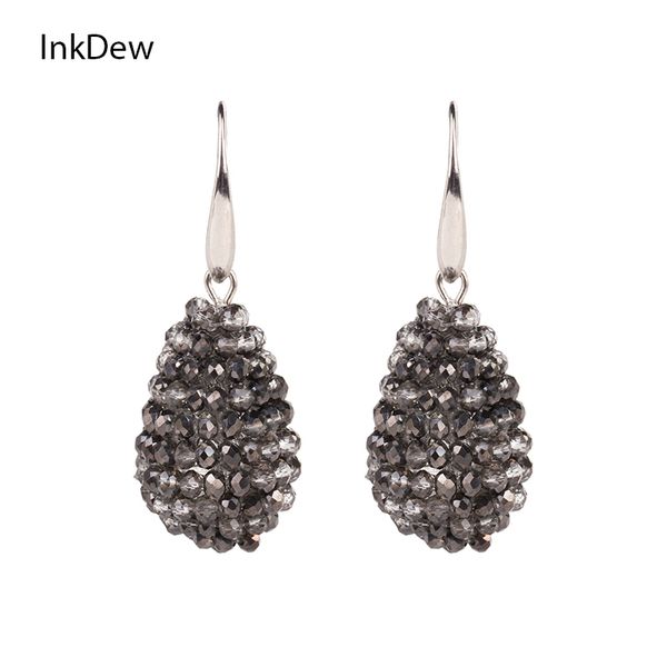 

inkdew water drop shape big earrings long earrings beaded handmade threading crystal drop for women gift oorbellen, Silver
