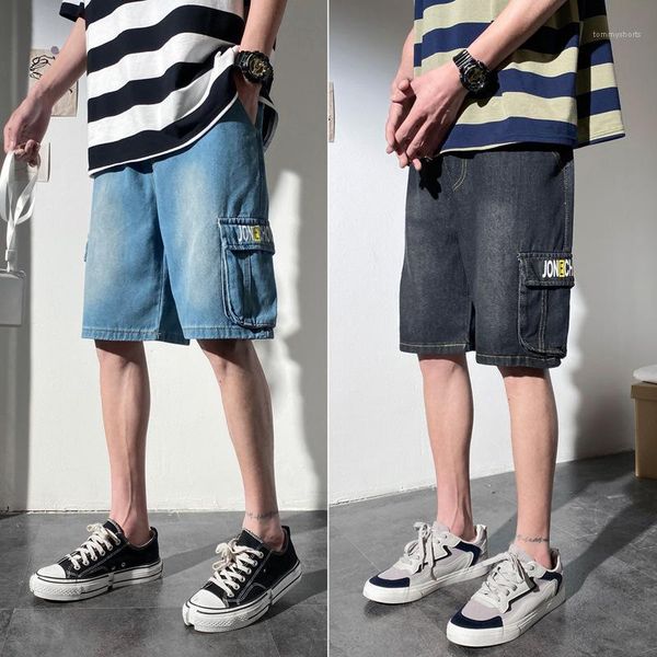 

pocket fashion summer denim shorts homme casual pants mens tooling shorts summer loose, White;black