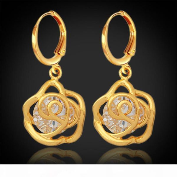 

new vintage infinity rose cubic zirconia earrings 18k real gold plated charms fashion earrings jewelry for women yeh5202, Silver