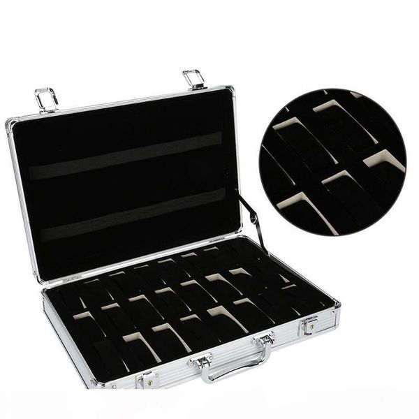 

24 grid aluminum suitcase case display storage box watch storage box case watch bracket clock clock, Black;blue