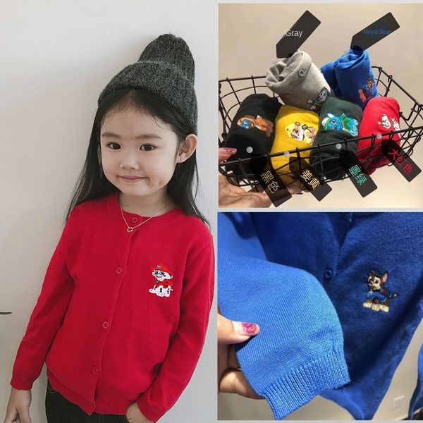 

children's new knitted cartoon cardigan wang wang team coat sweater sweater embroidered boys' and girls' cotton children&#039, Blue