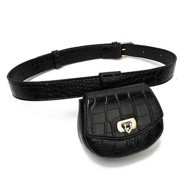 

fashion leather women's waist bags new crocodile pattern lock removable solid color small fanny packs casual female belt bag