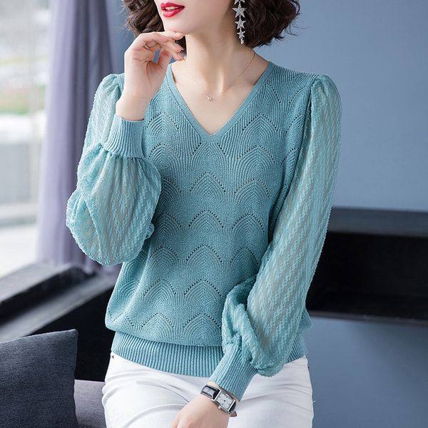 

ice шелковые трикотажного тонкие верхние женщин всего-матч полой из женщин top свитер рубашки свитера рыхлой женской v-образного вырез рубаш, White;black