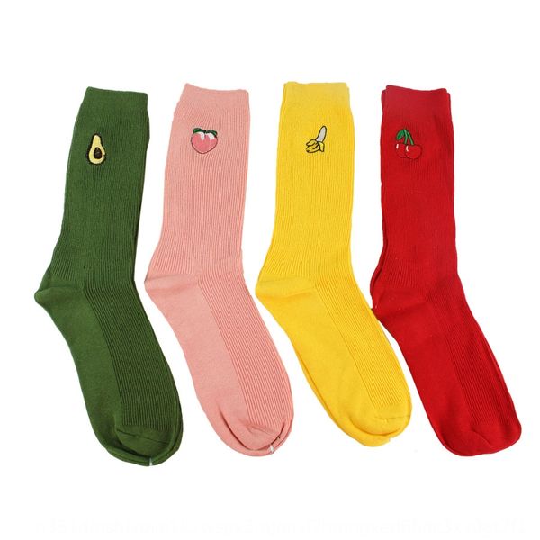 

embroidered fruit fruit cotton cotton women's korean stacked socks are embroidered long socks, Pink;yellow
