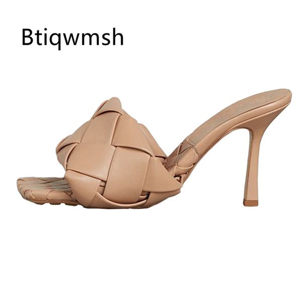 

2020 leather weave sandals woman peep toe black nude red real leather high heels shoes women party shoes