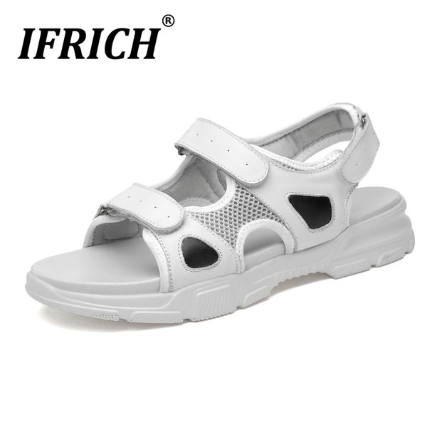 

popular summer sandals men outdoor beach sneakers for men genuine leather casual sandals mens black flats man size 38-45