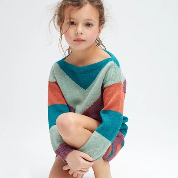 

сыпучие модный стиль верхней детской одежды 2020 новая одна линия воротник пуловеры детей колорит соответствие свитер пуловер девушки, Blue