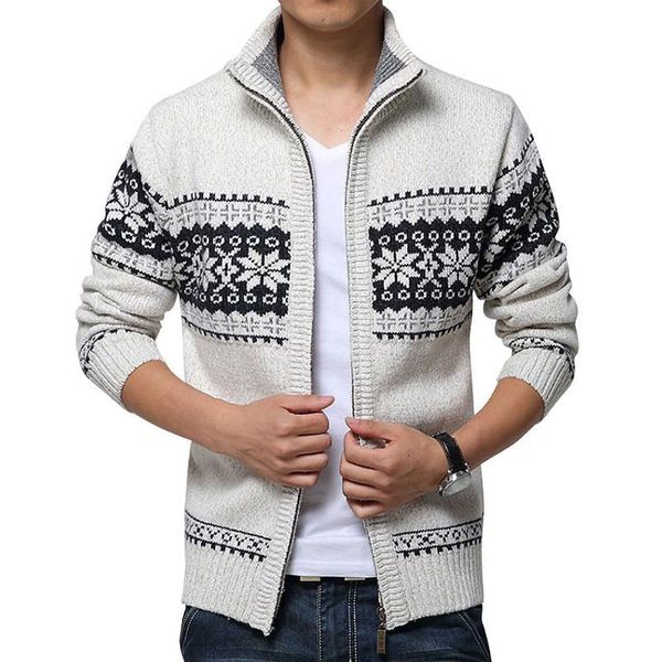 

new autumn winter men's sweater wool men mandarin collar solid color casual sweater men's thick fit brand knitted cardigans, White;black