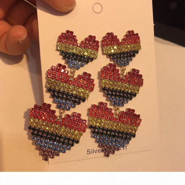 

bling bling rhinestone heart stud earring wedding bridal long tassel heart earring gift for love girlfriend fashion jewelry, Golden;silver
