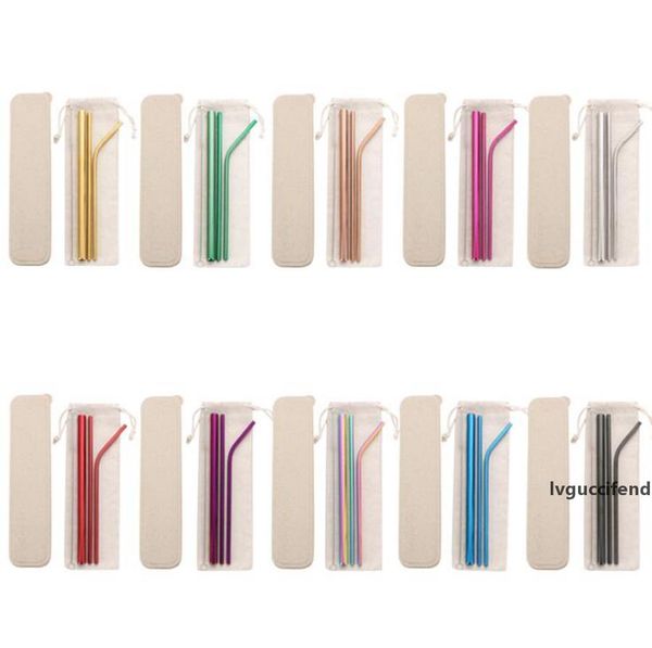 

stainless steel straw set reusable drinking straw set straight bend metal straw bag with brush 6pcs/set ooa7621-5