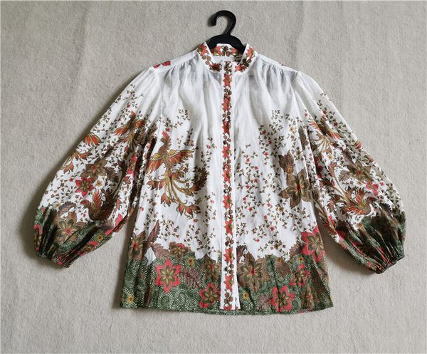 

women's blouses & shirts len brand 2021 spring and summer casual elegant printed high-neck slim shirt white blouse fashion voile haraju