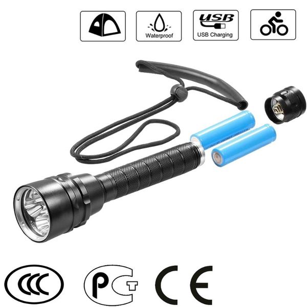 

flashlights torches professional diving light ipx8 powerful highest ip68 waterproof anti skid rope 5 super bright lamp beads