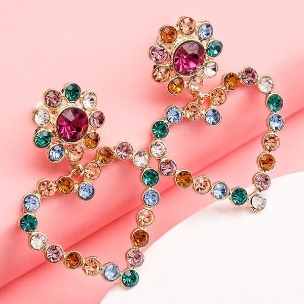 

exaggerated temperament rhinestone diamond loving earrings women's fashion online red earring earrings, Golden
