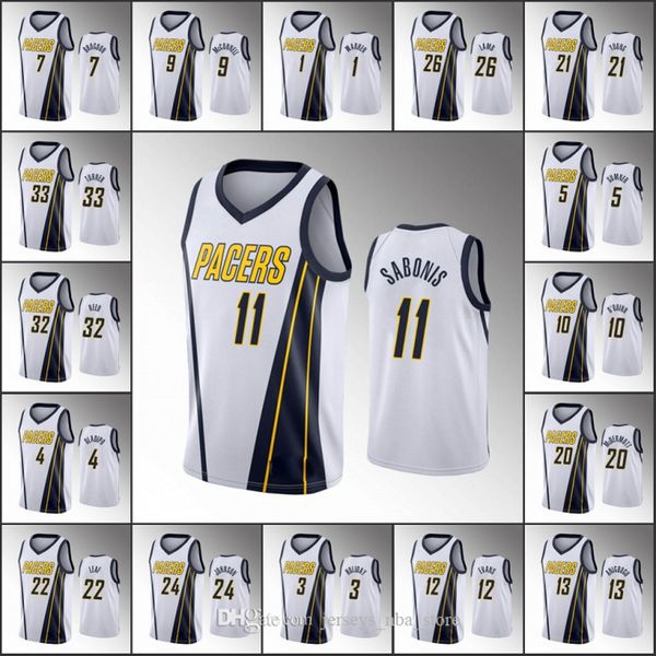 

indiana pacers men t.j. warren domantas sabonis victor oladipo malcolm brogdon 2019-20 earned nba custom white jersey 07, Black;red