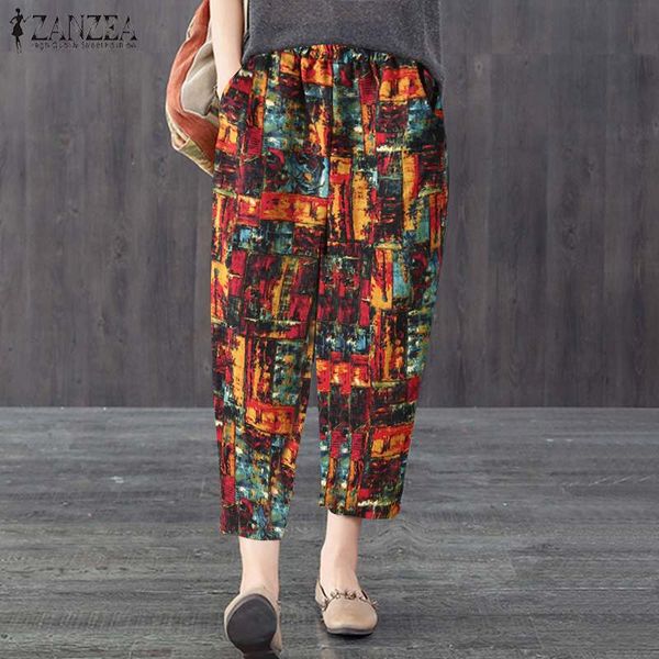 

bohemian цветочные печати брюки zanzea женщины vintage эластичный пояс шаровары casual свободный хлопок белье брюки плюс размер pantalon, Black;white