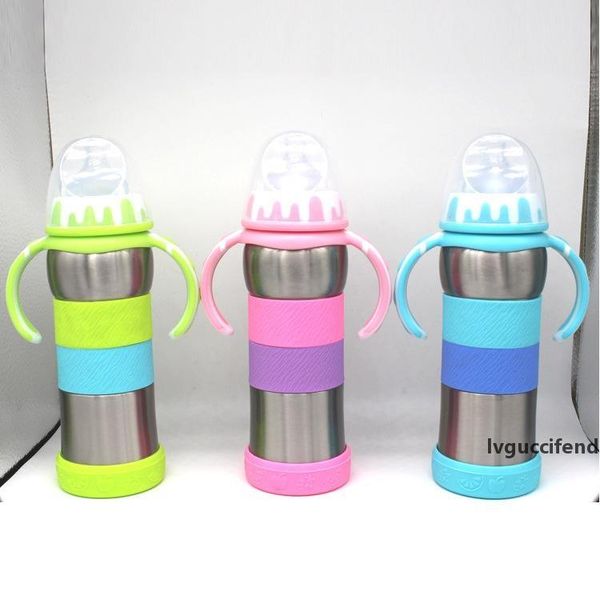 

10oz stainless steel baby bottle baby sippy cups newborn milk bottles plastic handle nipple straw cup have