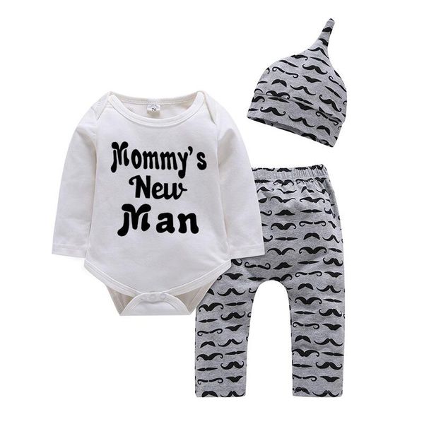 

baby three-piece clothing sets letter baby rompers children jumpsuits for boys girls pants hats 6m-3t, White