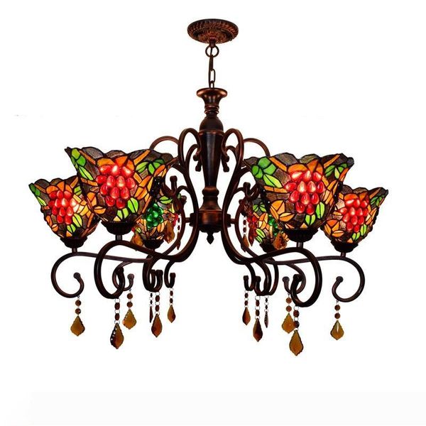 

european retro creative grape tiffany stained glass lamp living room bedroom bar crystal chandelier tf084