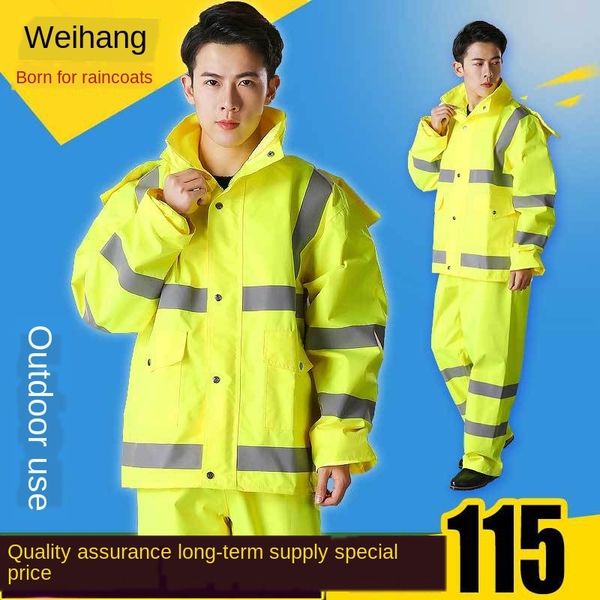

fluorescent yellow suit men's traffic duty reflective fluorescent yellow rai men's raincoat suit split traffic warning raincoat