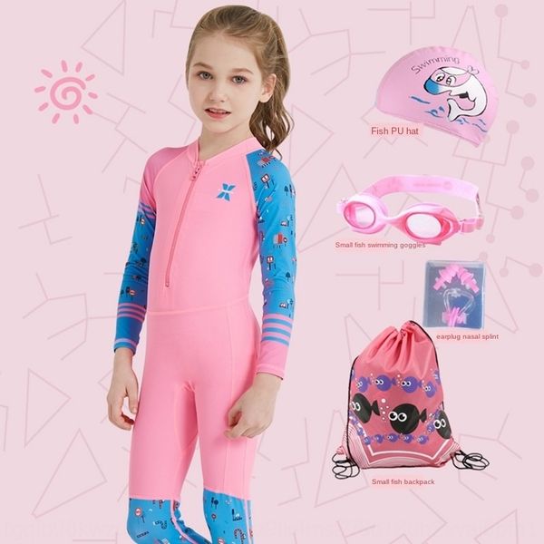 

girls medium and large children's sunscreen trousers long-sleeved one-piece trousers swimsuit men's swimsuit children's girl, Black