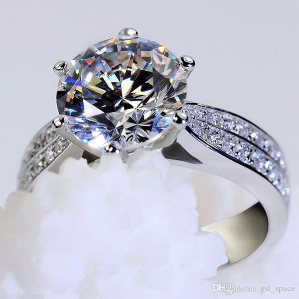 

classic luxury real solid 925 sterling silver ring diamond ring wedding jewelry rings engagement for women, Slivery;golden