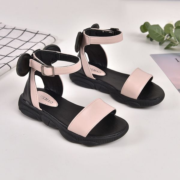 

2019 kids girls summer shoe little girls sandals leather big children bow princess beach sandals 3  5 6 7 8 9 10 11 12 year old y200619, Black;red
