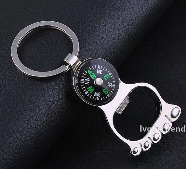 

multi-function hiking metal mini compass bottle opener keychain foot shape key ring creative gift