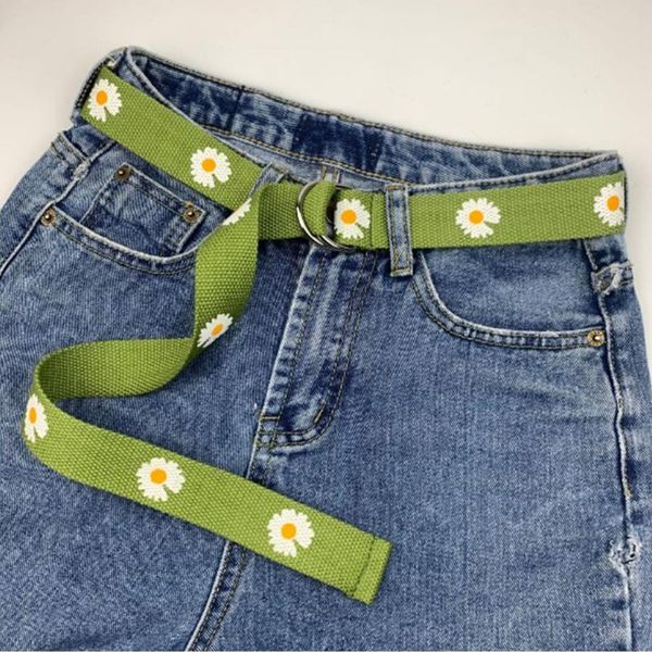 

small daisy print canvas women belts casual candy colors waistband 120cm harajuku fashion strap girl belt, Black;brown