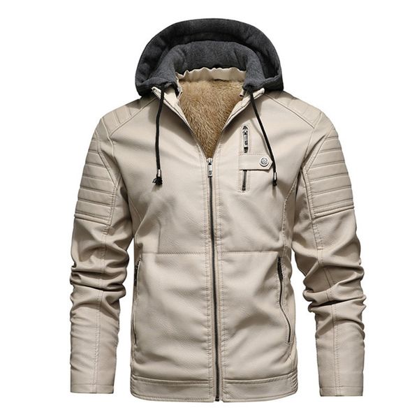 

fleece mens pu leather coats loose warm hooded men zipper outerwear coats fashion casual plus size men coats, Black