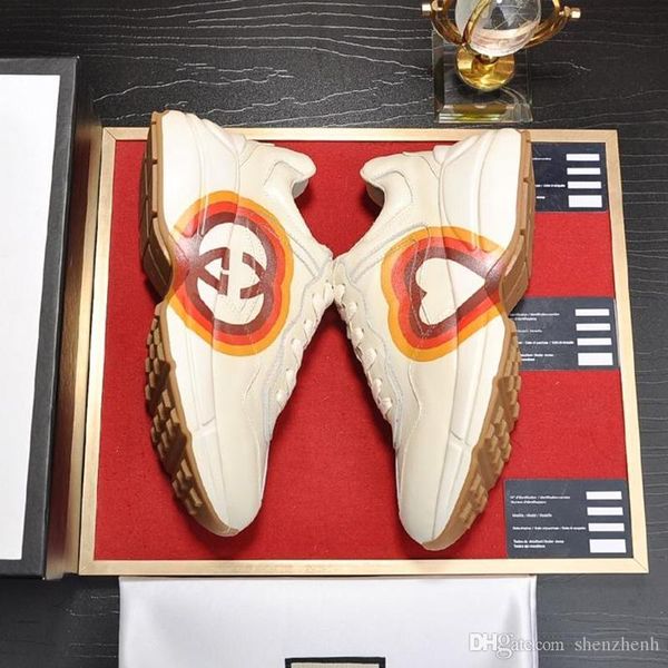 

new arrival men 's rhyton leather sneaker with print men 's shoes autumn and winter luxury vintage footwears fashion sports plus, Black