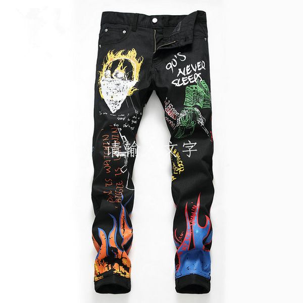 

Men's jeans 2020 popular European and American autumn and winter men's fashion graffiti small leg jeans