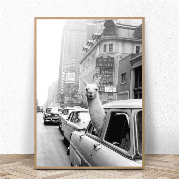 

llama in a new york city taxi wall art canvas painting nordic posters and prints animal wall pictures for living room modern home decor