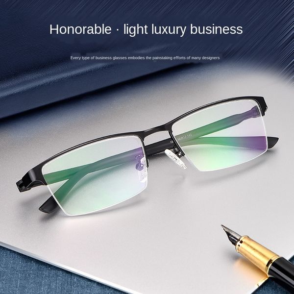 

business titanium myopia alloy men's half ultra light myopia glasses comfortable square frame glasses frame 1076, Silver