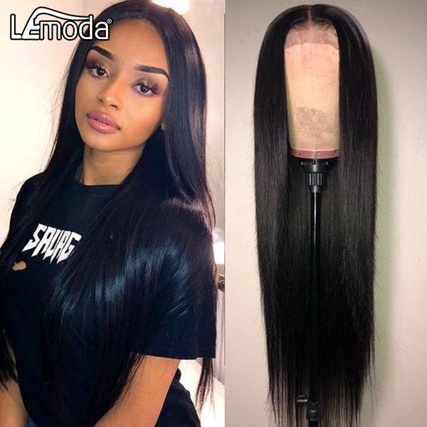 

30inch straight lace closure wig 150% 180% straight lace front human hair wigs for women pre plucked brazilian lemoda hair wig, Black