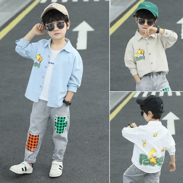 

bq5df long-sleeved autumn clothes medium and large shirt lapel children's tong chen shan tong chen shan jacket children's shirt 20, White;black