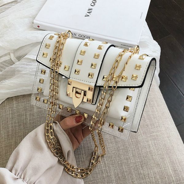 

женская сумка новая мода женская сумка прозрачный crossbody сумки pu дикий rivet посланника плеча сумки
