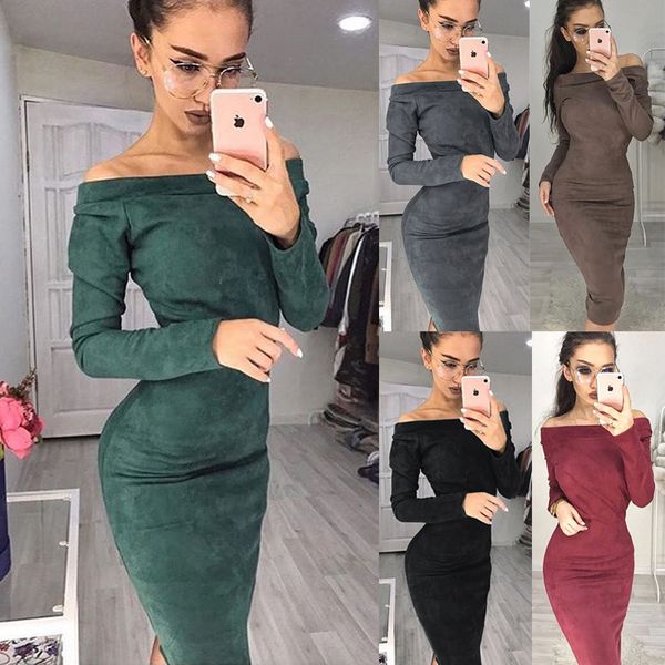 

suede dress womens bodycon black dresses 2019 spring autumn long sleeve elegant off shoulder ladies dresses vestidos