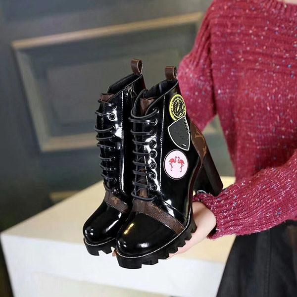 

2020 high platform fur boots for women real leather fashion designer women's combat booties female nm01, Black