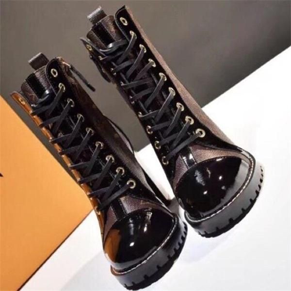 

35-41 womens fashion brand rough heels boots star trail ankle boot round toe lase-up ladies luxury designer shoes leather combat booties zx2