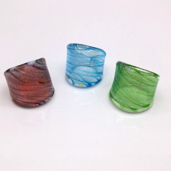 6PCS Goldfolie Lampwork Glas Murano Ring 3 Farben 17-19mm CHIC