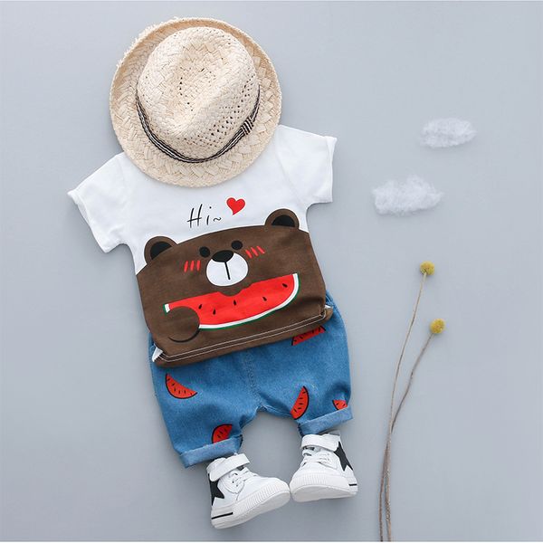 

лето мужской baby набор малышей мультфильм o-образным вырезом с коротким рукавом футболки + джинсы двухкусочный новорожденный outfit дети сп, White