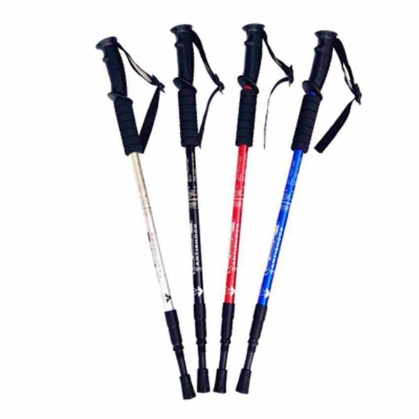 

outdoors trumpet trekking poles telescopic alpenstock aluminum alloy foldable straight handle hiking walking stick zza2501 60pcs