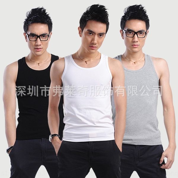 

summer gull men' cotton thread white vest breathable tight sports base vest, White;black