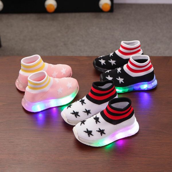 

2020 new brand cartoon lovely boys girls shoes led lighted cute kids sneakers slip on fashion infant tennis children shoes, Black