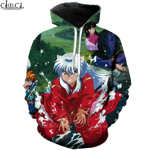 

cloocl japanese anime inuyasha in autumn men women hoodies 3d print hooded pullovers streetwear long sleeve coat, Black