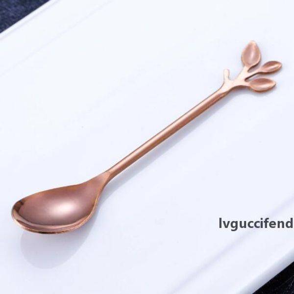 

2019-12 factory direct creative stainless steel casual coffee spoon stirring vacuum plating titanium nordic leaves spoon honey dessert spoon