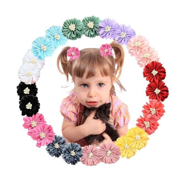 

24pcs 2inch baby girl peony flower hair bows fully lined hair clips hair accessories for baby girls toddlers kids infants(multi- y200710, Slivery;white